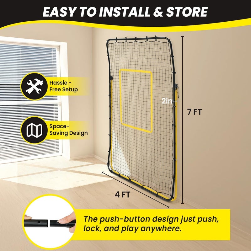 BAGAIL شبكة ارتداد الكرة الطائرة 7x4 قدم، معدات تدريب للارتداد مع زوايا قابلة للتعديل لممارسة الضرب، الرفع، والضرب القوي، سهلة التركيب وقاعدة متينة لمتعددة الرياضات - Image 4